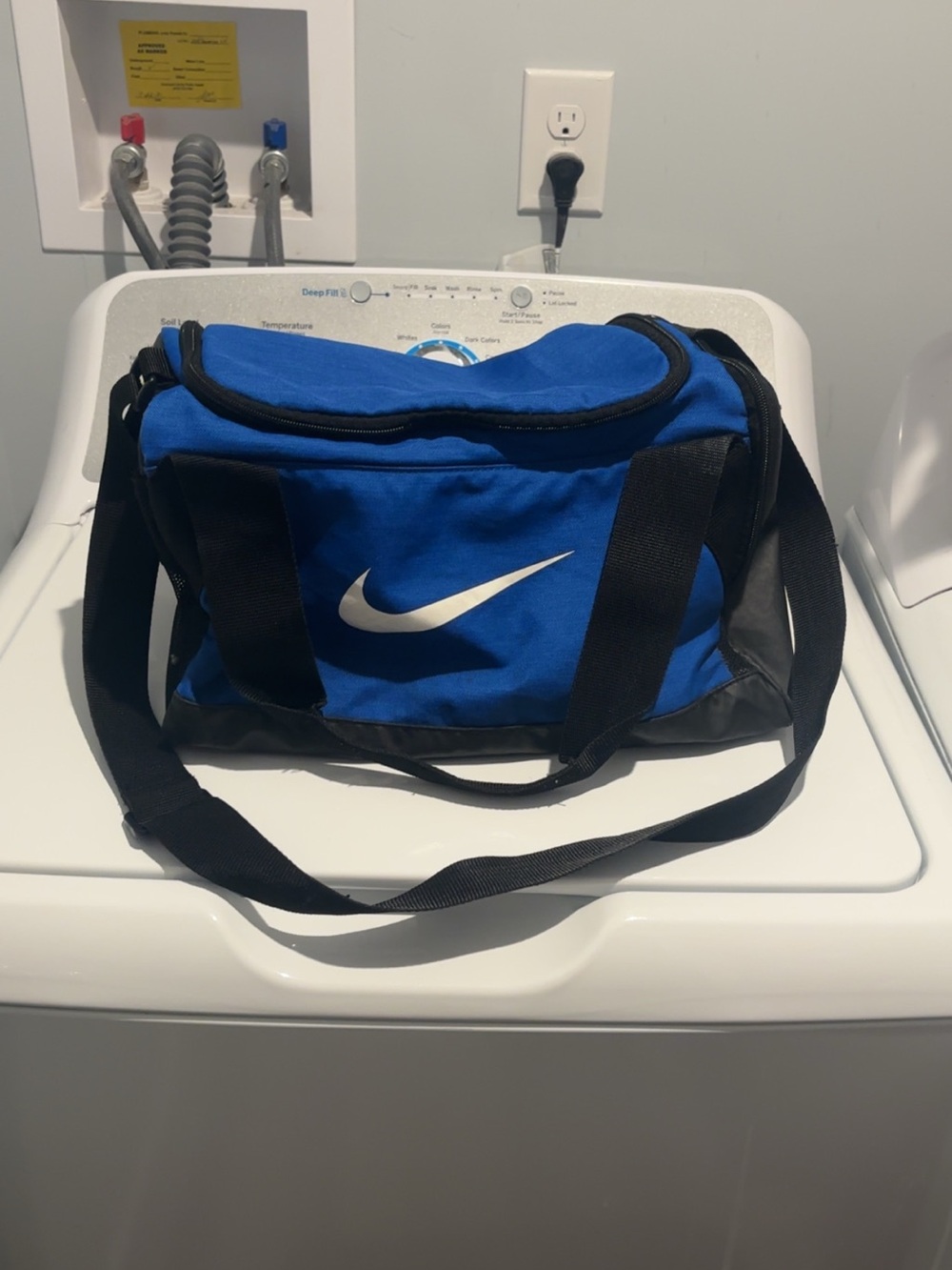 Nike Blue and Black Swoosh Duffel Bag with Shoulder Strap